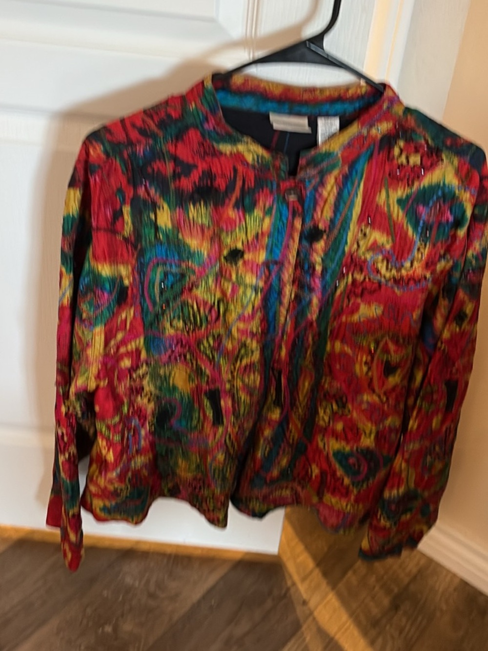 Chico's Vibrant Paisley Button-Down Shirt - Red, Green, Yellow, Blue